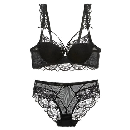 Black Lace Lingerie Set with Straps at the Cups