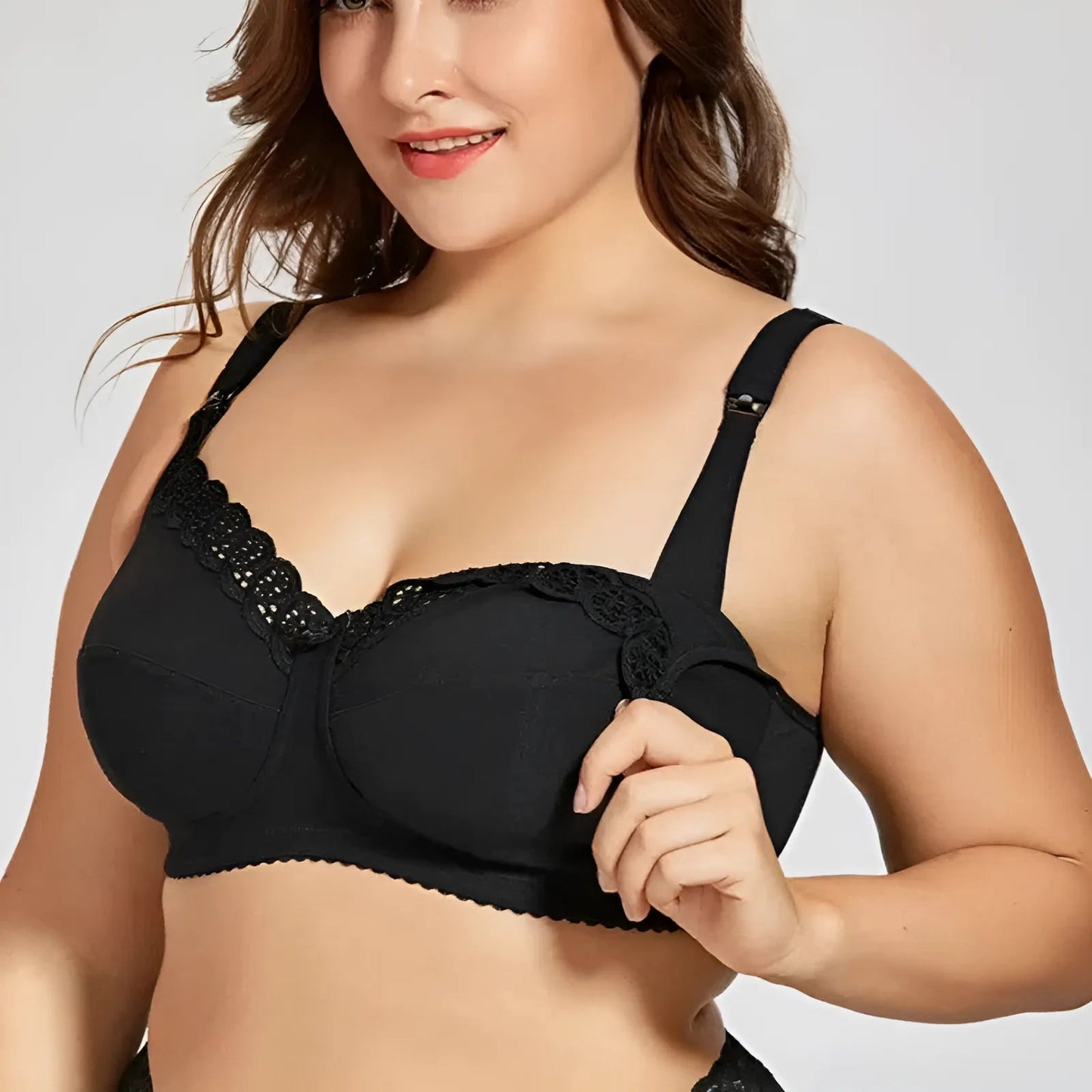 Black Lace Nursing Bra in Plus Sizes