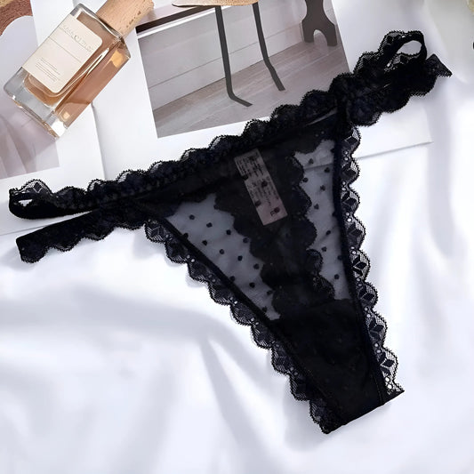 Black Lace Polka Dot Thongs