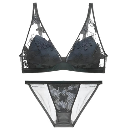 Black Lace Trim Lingerie Set