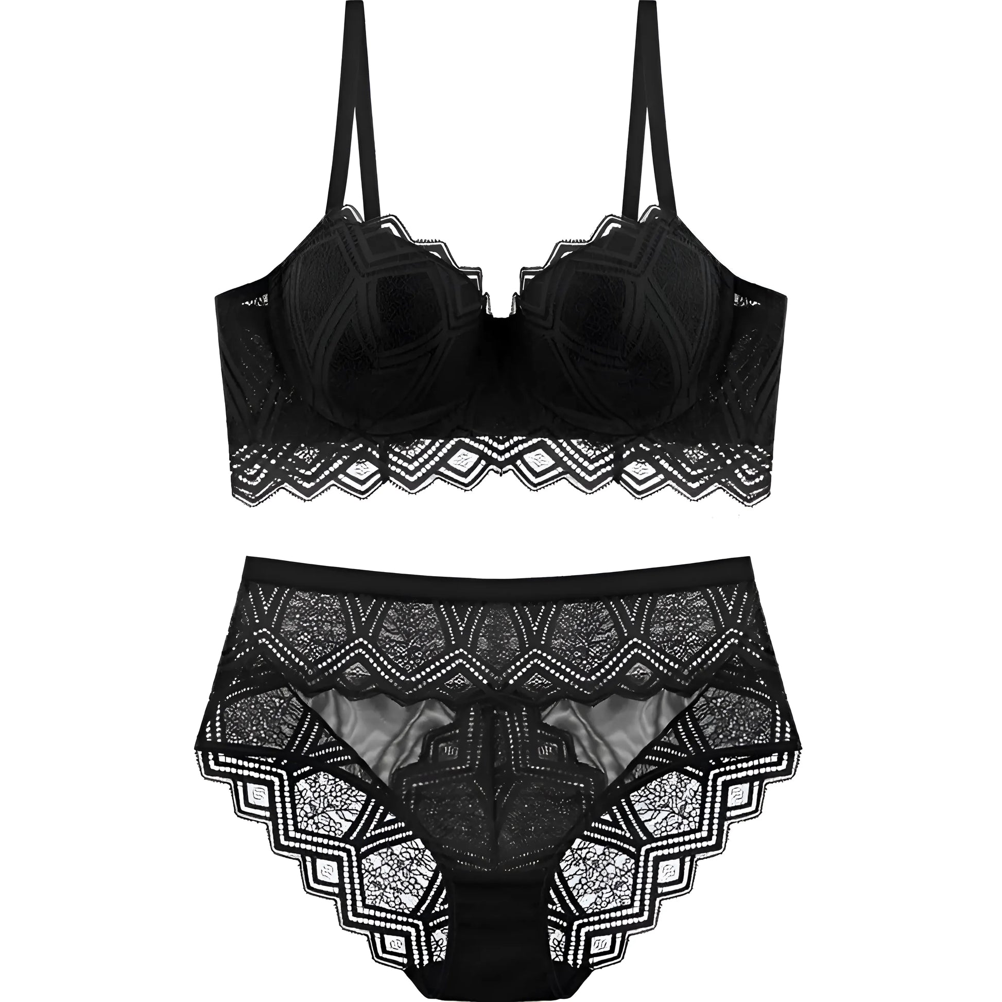 Black Lace Trim Lingerie Set