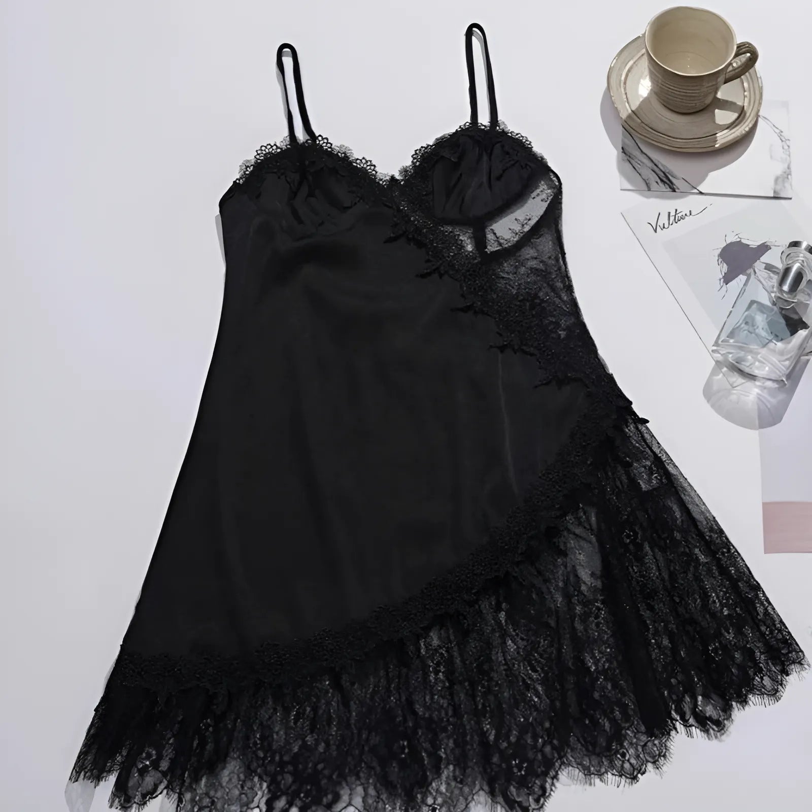 Black Lace Trim Nightdress