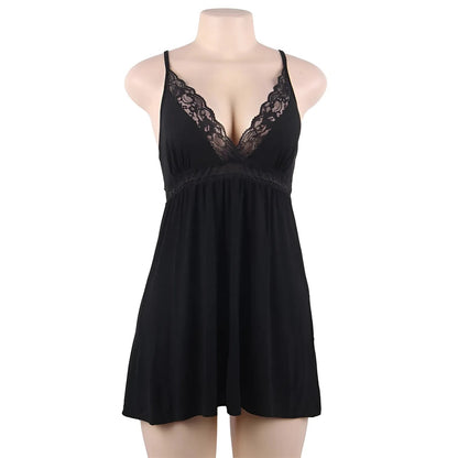 Black Lace Trim Nightdress in Plus Sizes