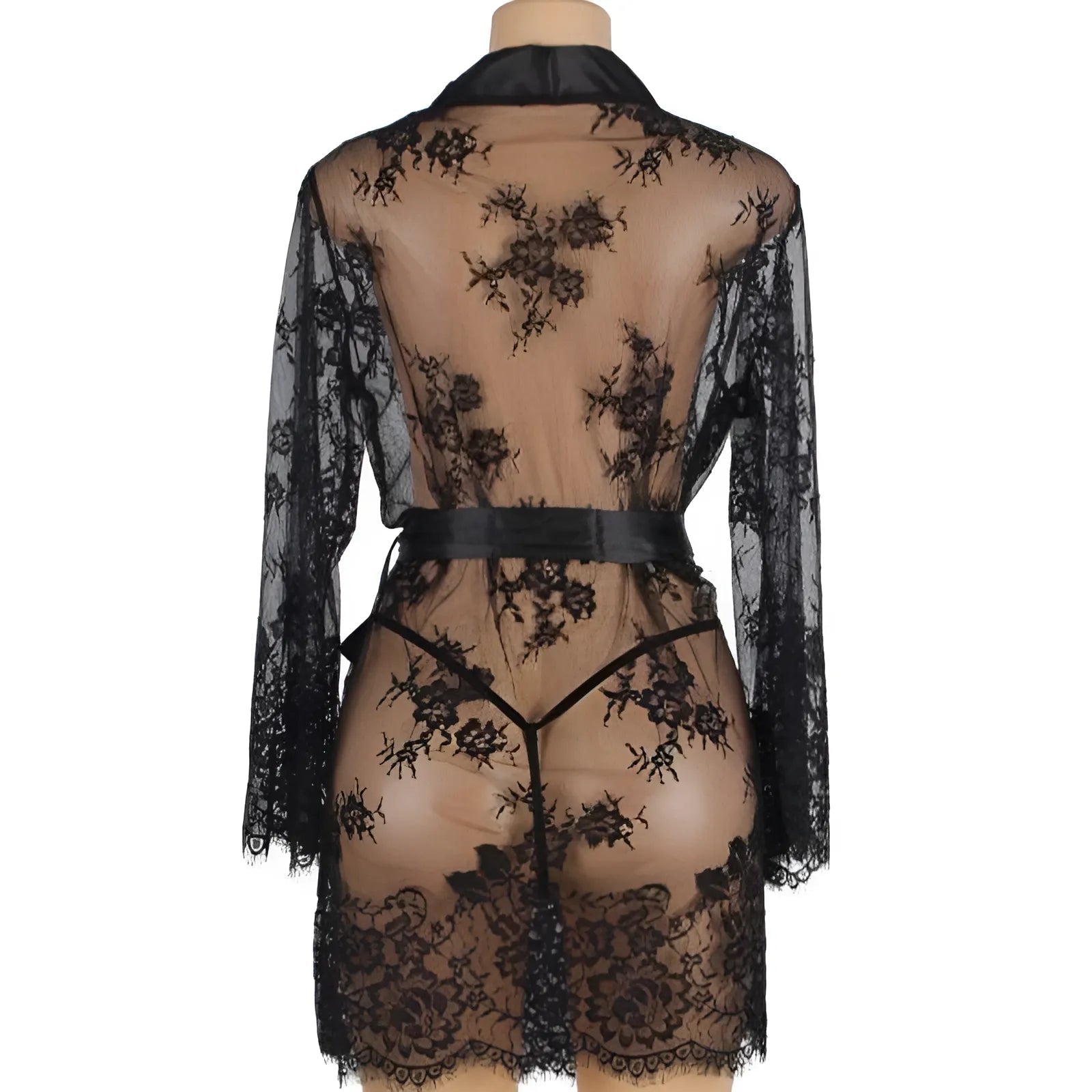 Black Lace Trim Robe Peniuar