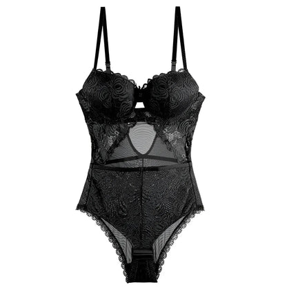 Black Lace-Trimmed Body with Mesh Inserts