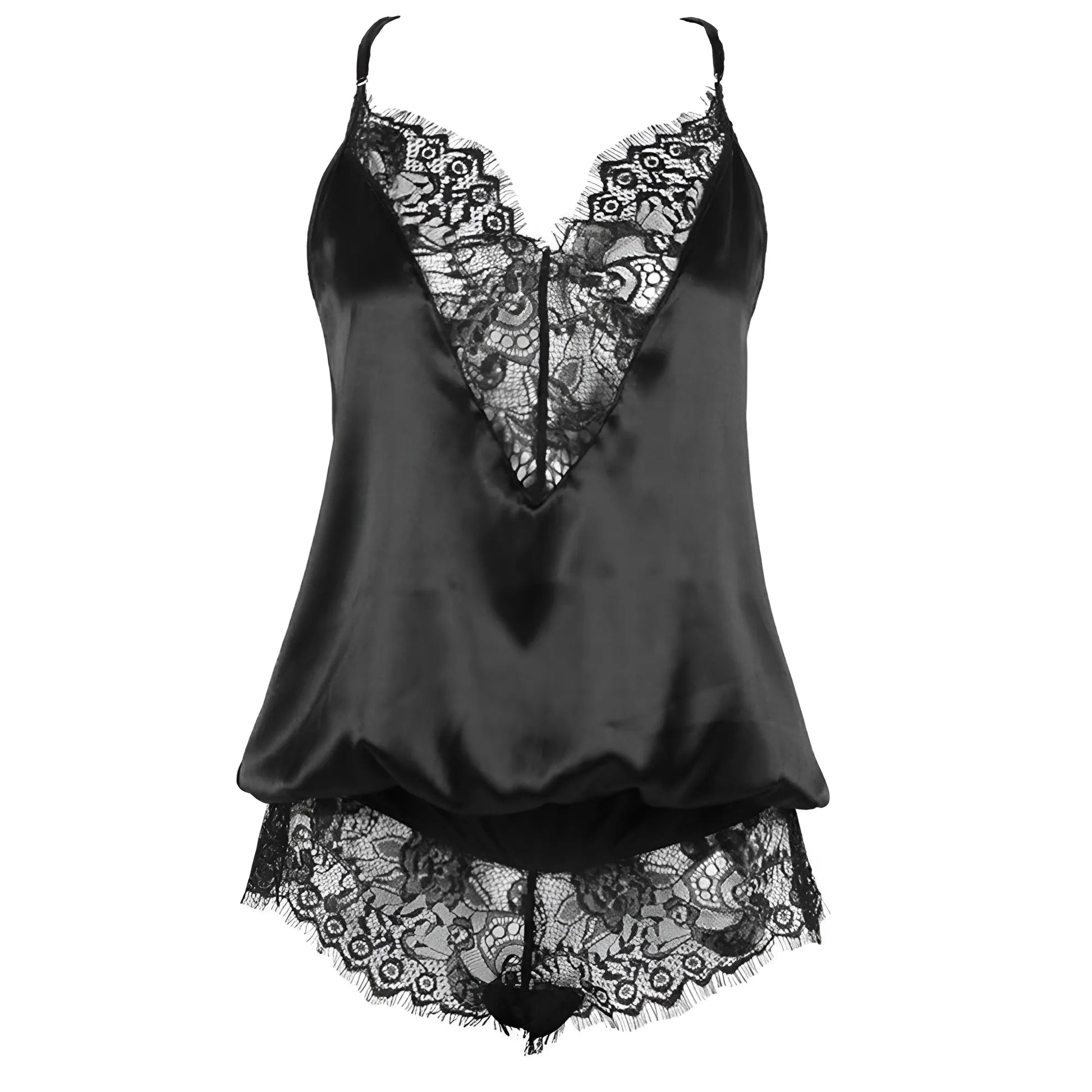 Black Lace Trimmed Pyjama Set