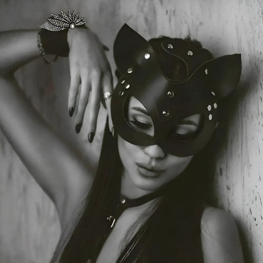 Black Leather Cat Mask with Ears