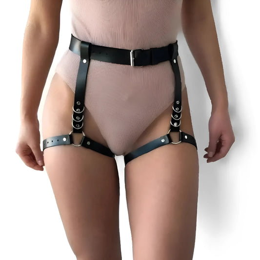 Black Leather Thigh Strap Harness