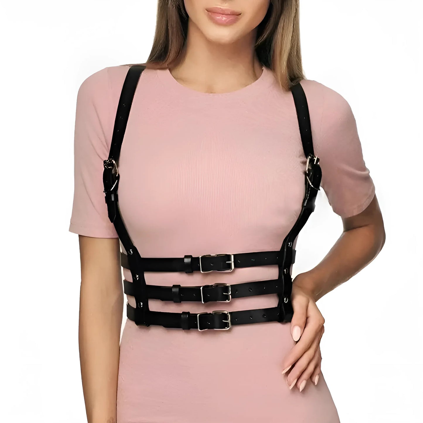 Black Leather Waist Strap Harness