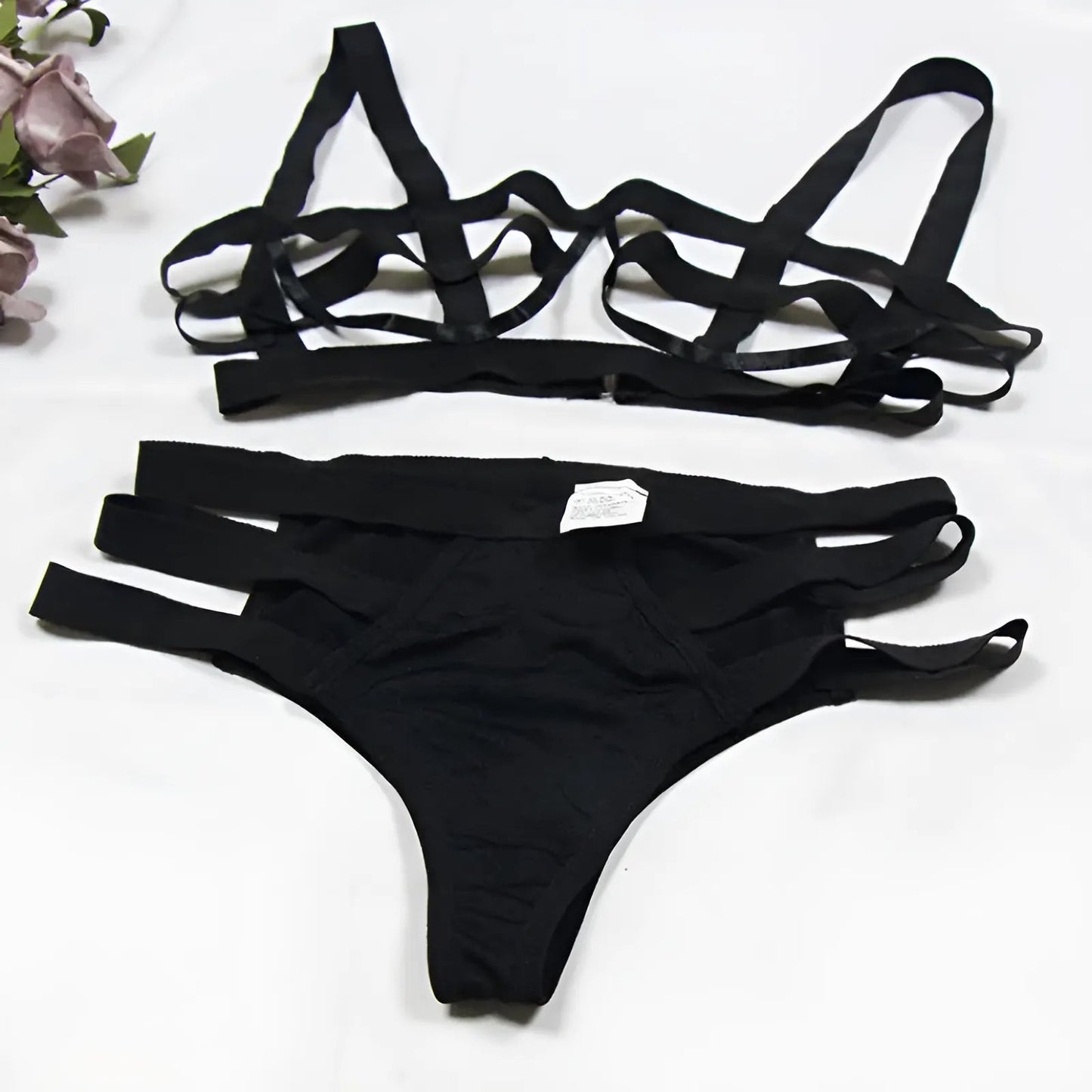 Black Lingerie Set with Decorative Straps