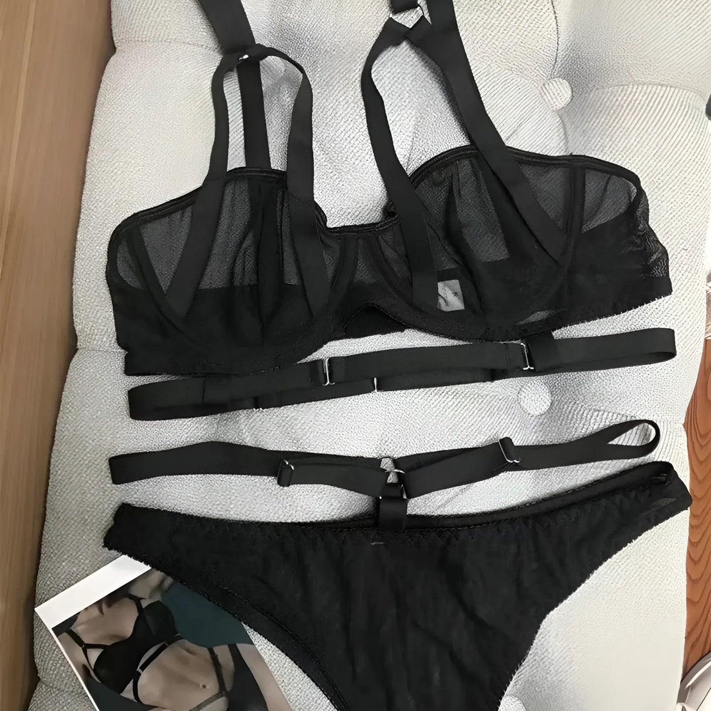 Black Lingerie Set with Decorative Straps