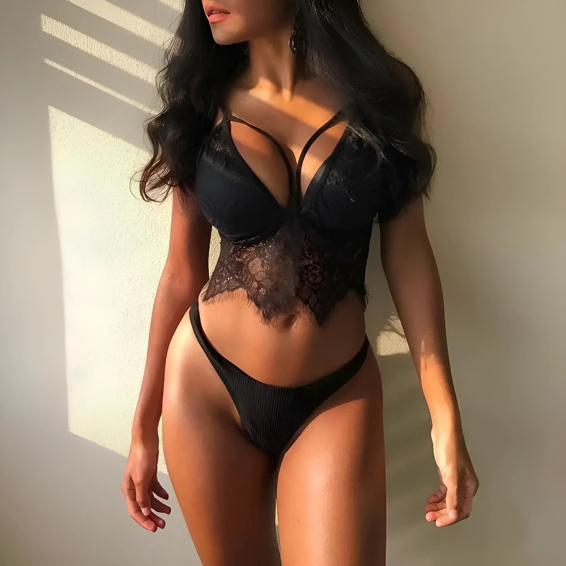 Black Lingerie Set with Longer Top