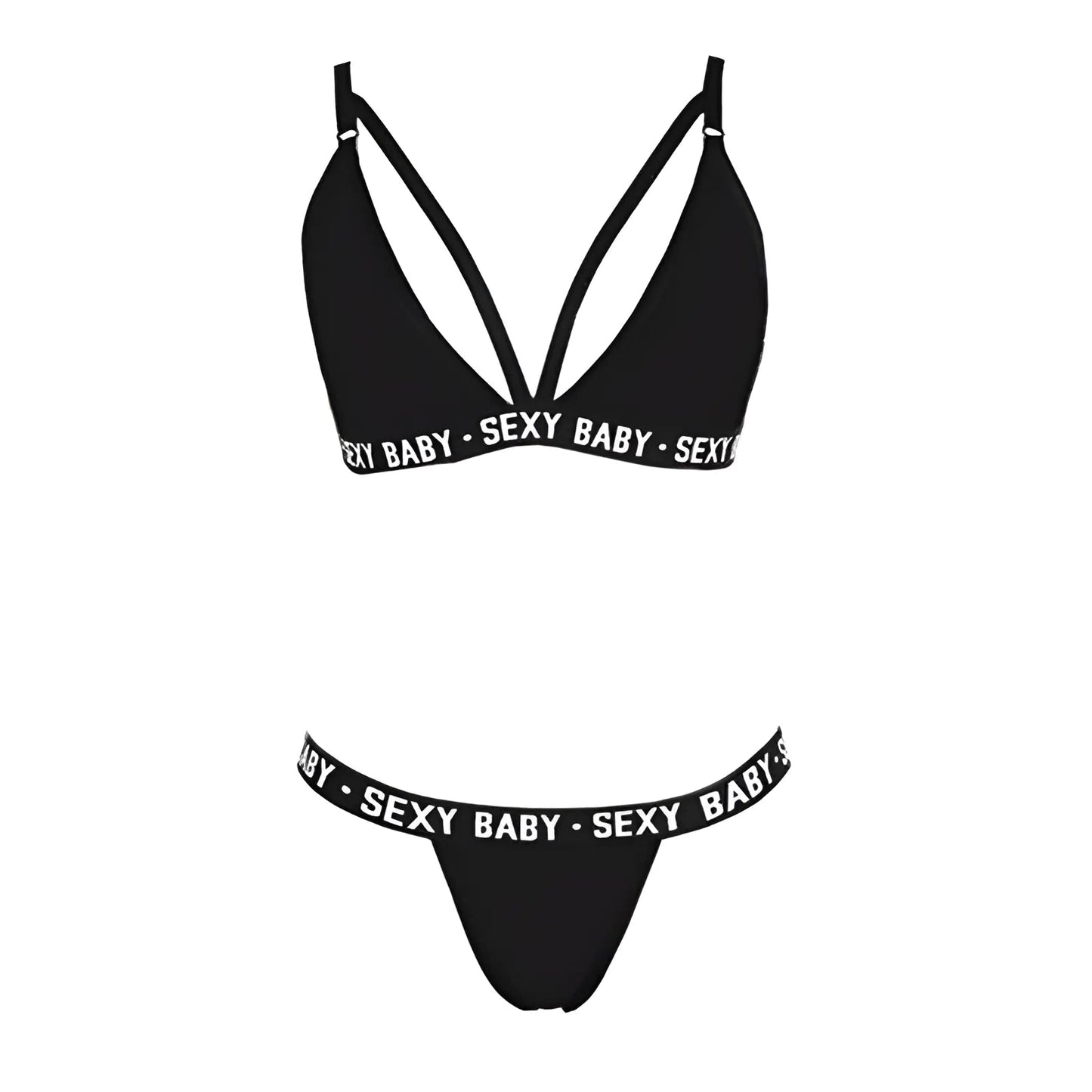 Black Lingerie Set with "Sexy Baby" Print