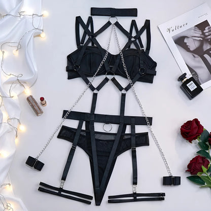 Black Lingerie Set with Suspender Belt