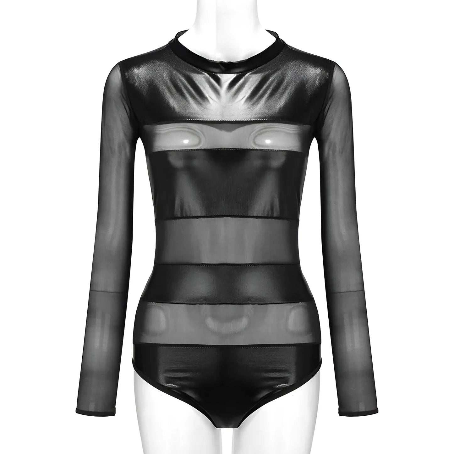 Black Long Sleeve Bodysuit with Leather Inserts