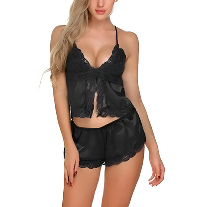 Black Loose Satin Pyjama Set