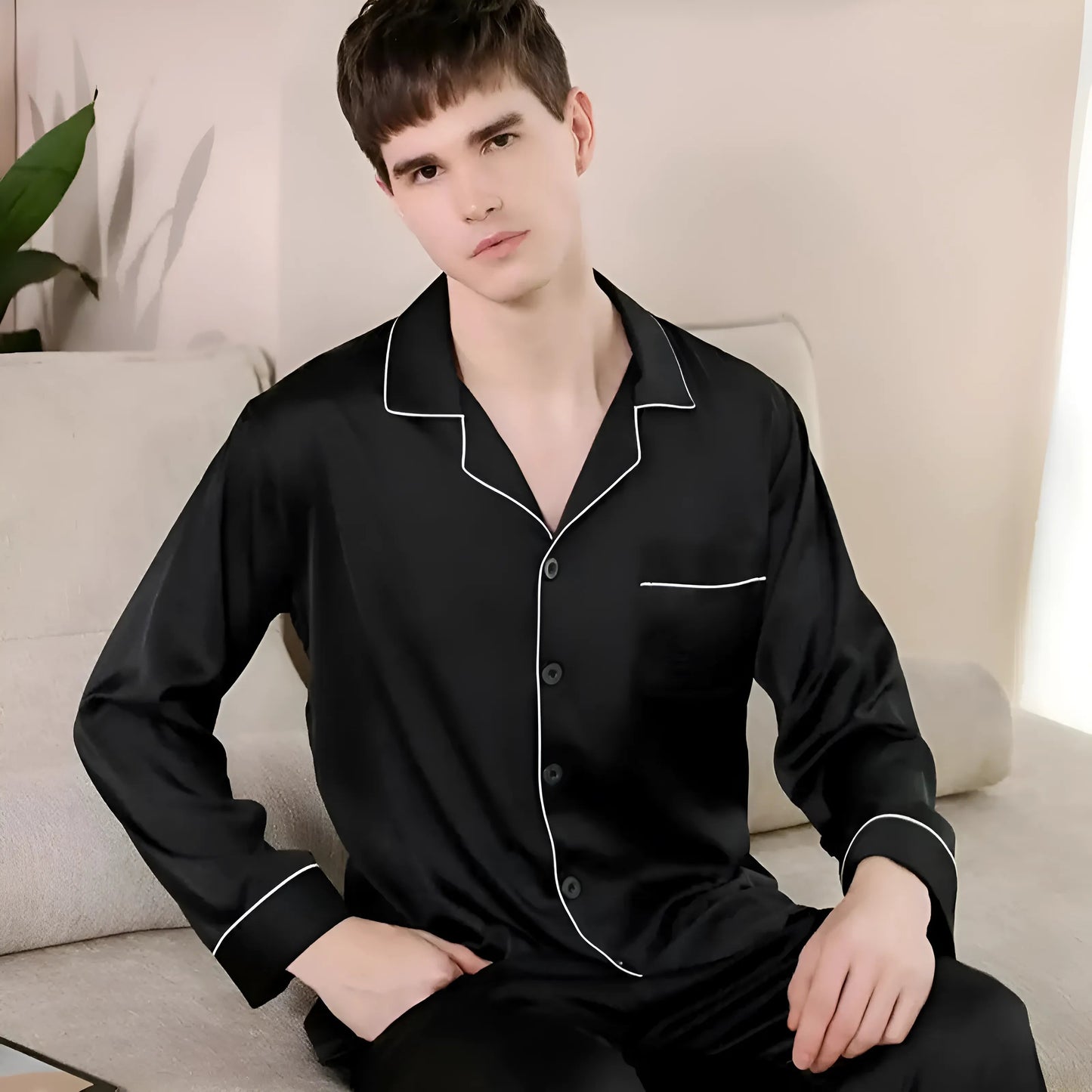 Black Men's Satin Pyjama Set