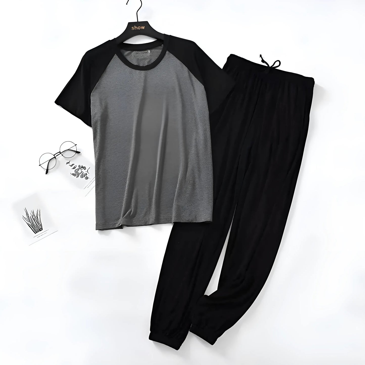 Black Men's Two-Tone Pyjama Set