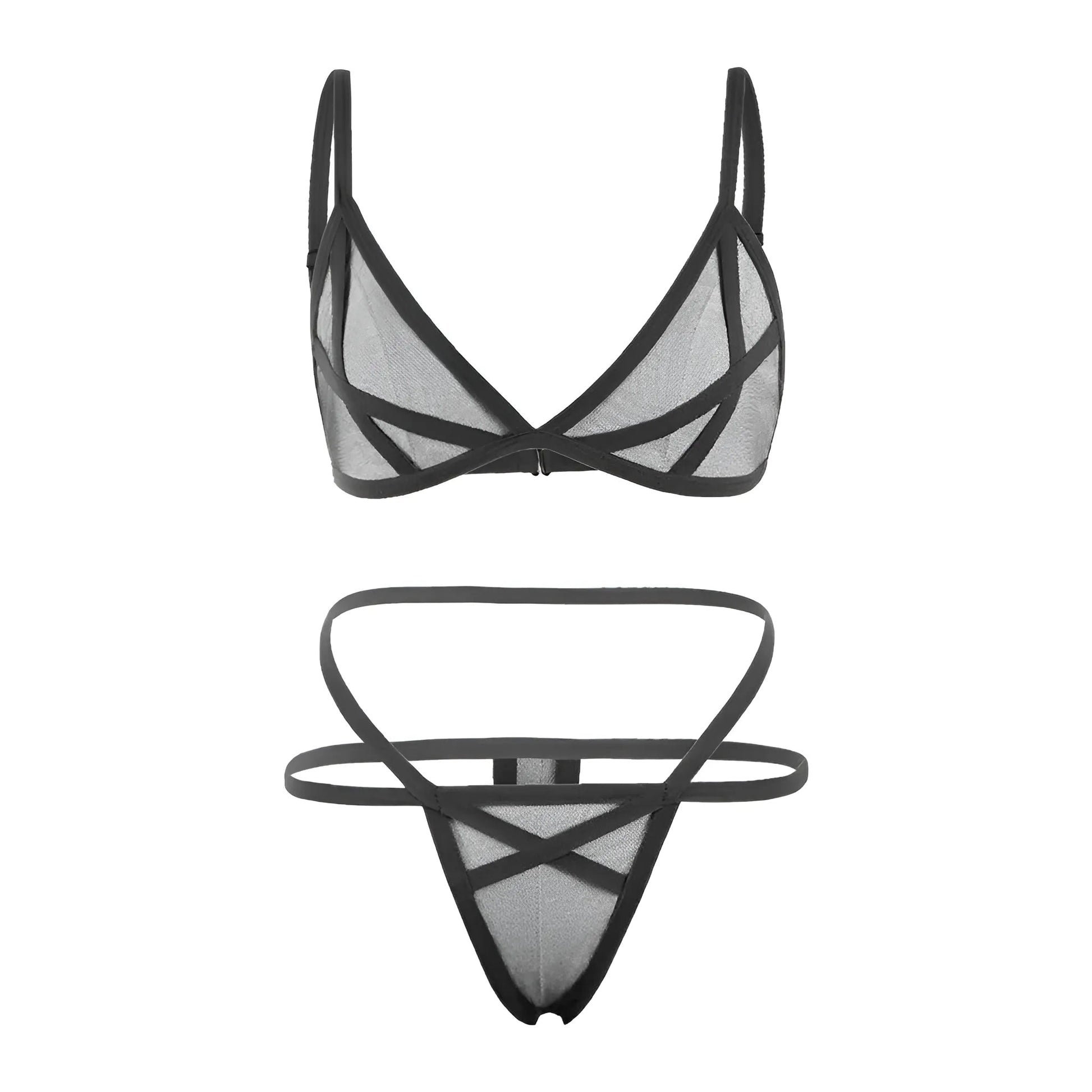 Black Mesh Lingerie Set with Straps