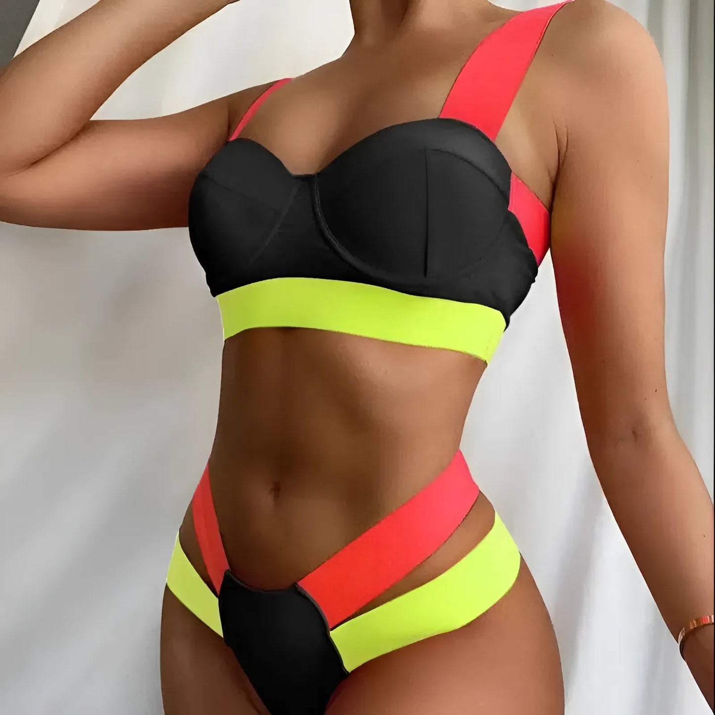 Black Neon Two-Piece Swimsuit