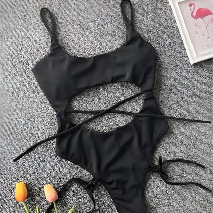 Black One-Piece Swimsuit with Cut-Outs