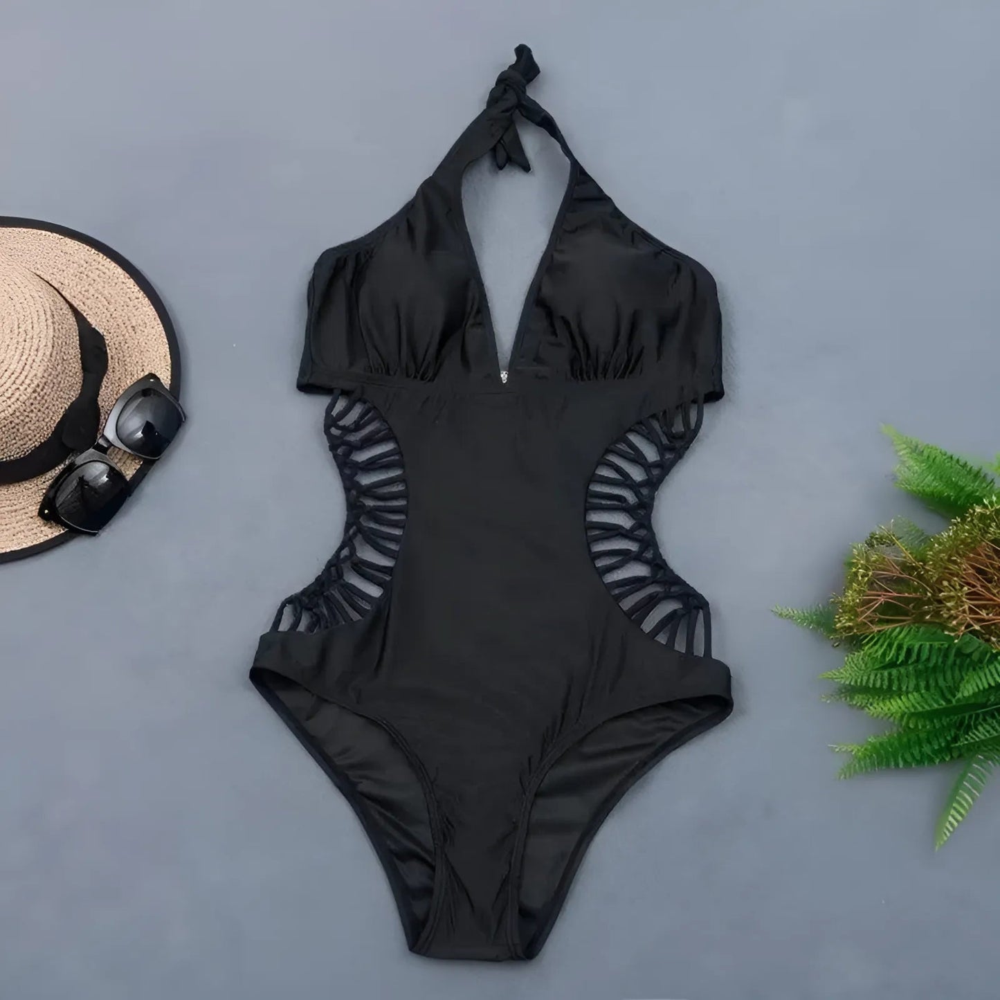 Black One-Piece Swimsuit with Side Cut-Outs