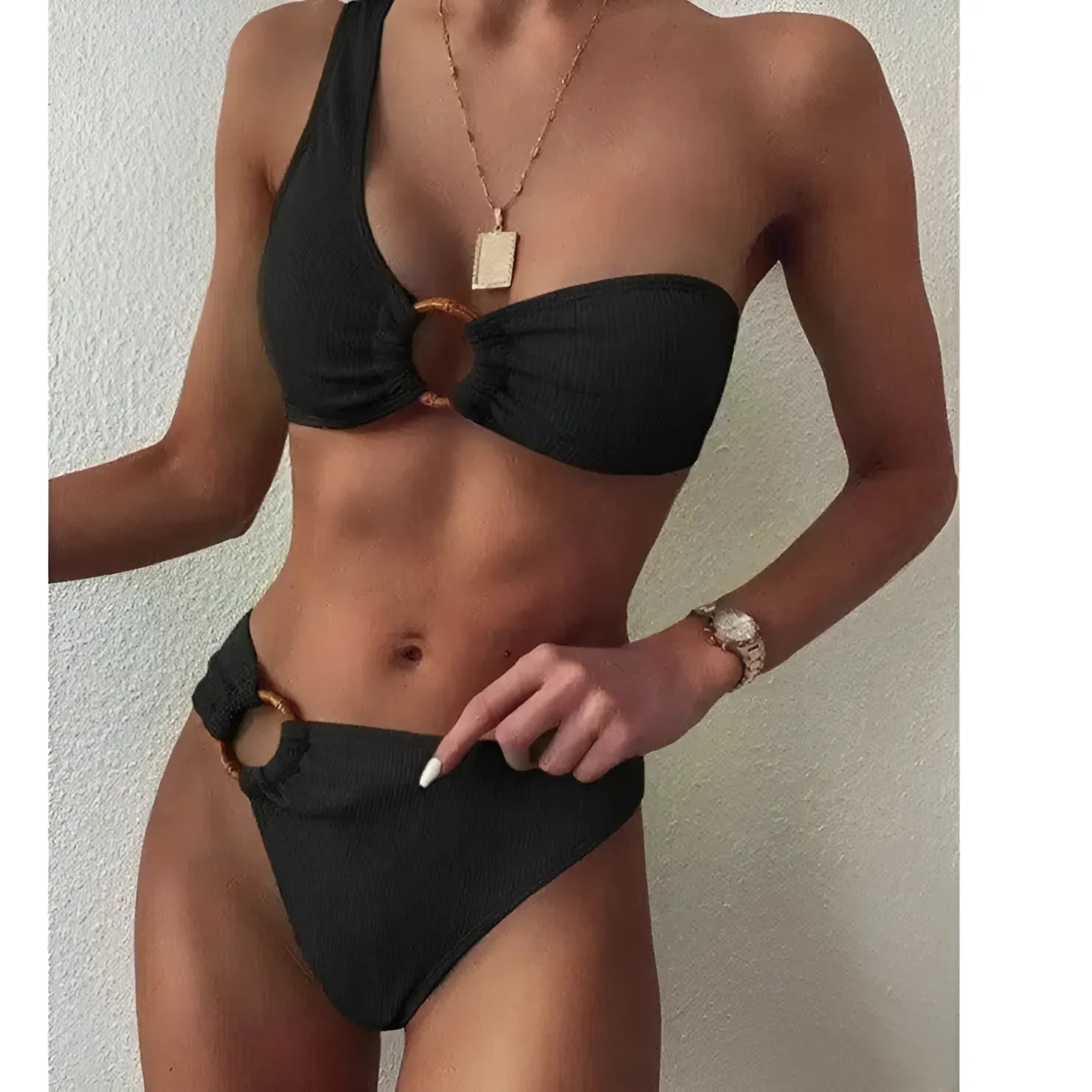 Black One-Shoulder Two-Piece Swimsuit