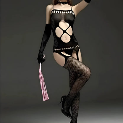 Black Open Belly Bodystocking