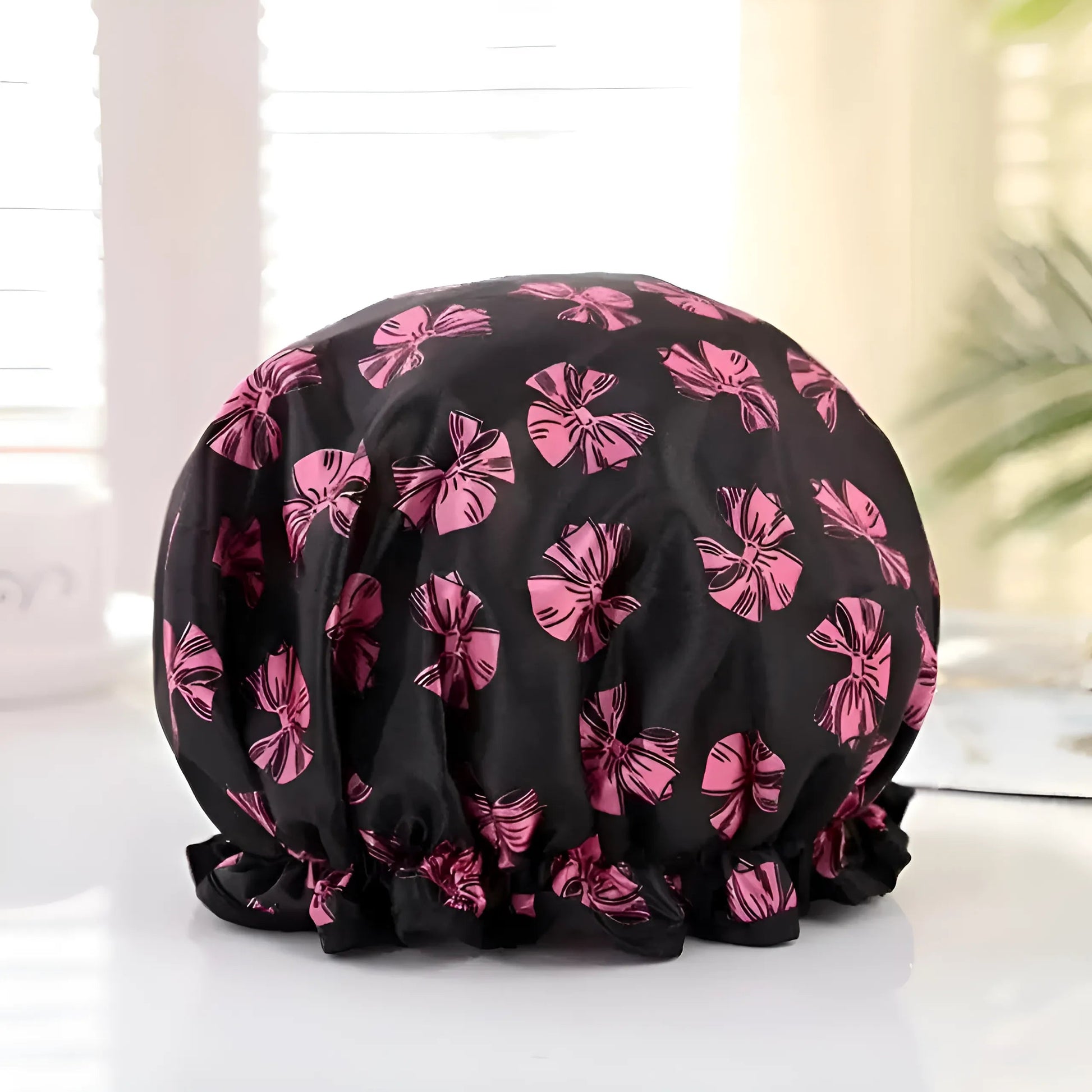 Black-Pink Patterned Bathing Cap