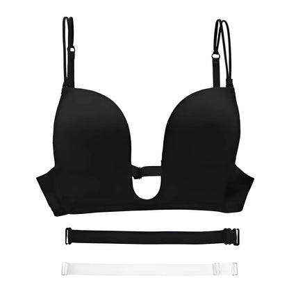 Black Push-Up Bra with Low Bridge and Removable Straps