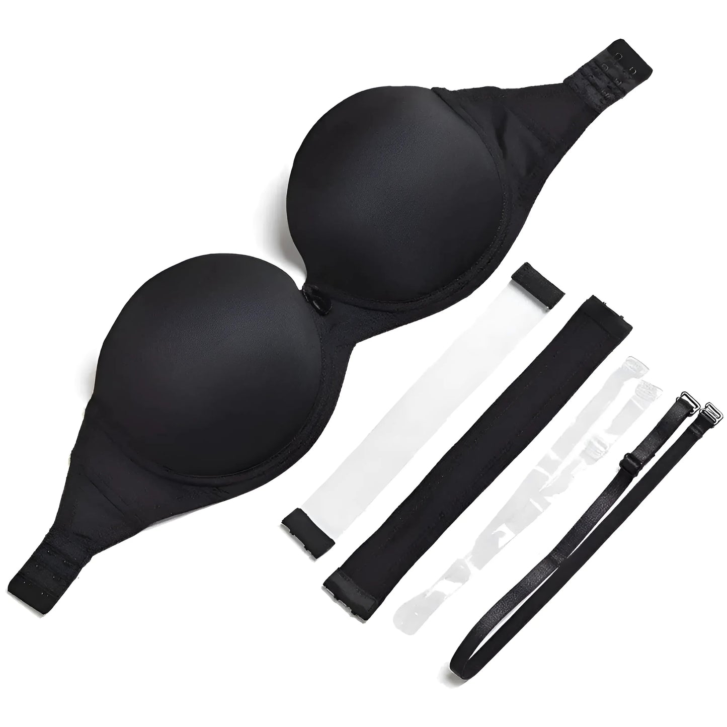 Black Push-Up Bra with Removable Straps and Fastenings