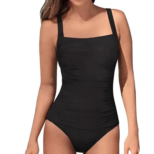 Black Ruched One-Piece Swimsuit