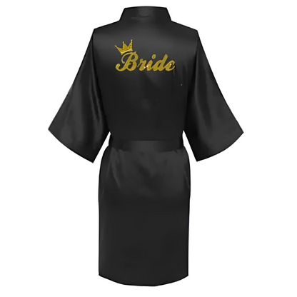 Black Satin Bridal Robe with "Bride" Embroidery