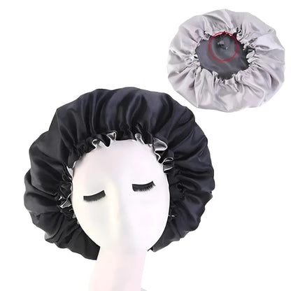 Black Satin Sleep Cap with Adjustable Drawstring