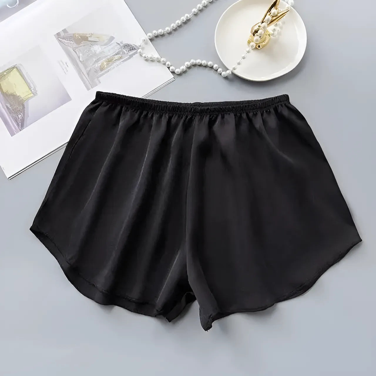 Black Satin Sleep Shorts