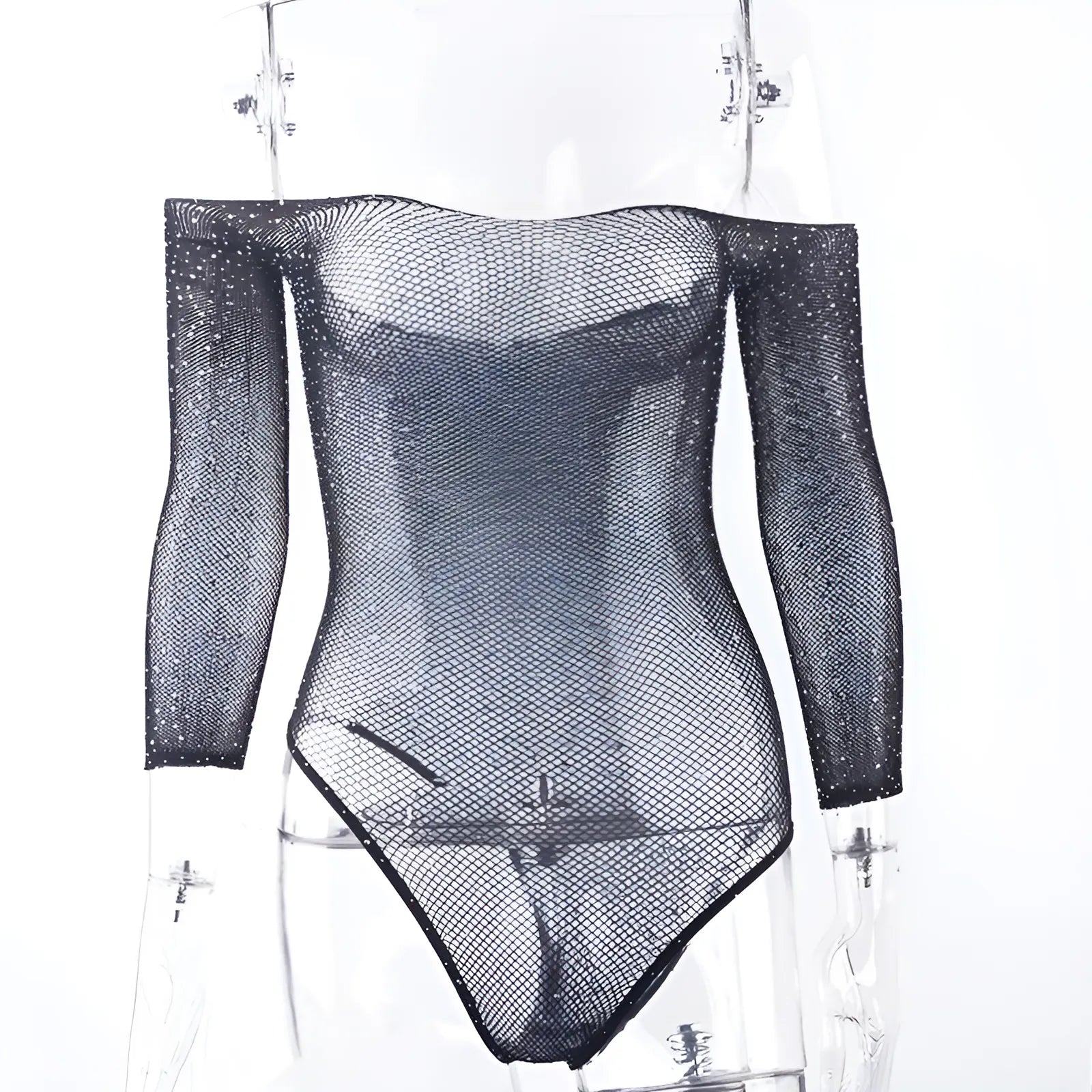 Black Shiny Fishnet Bodysuit