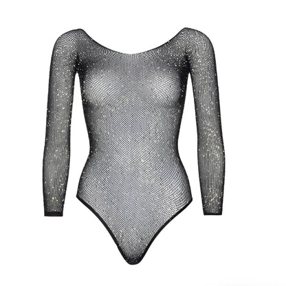 Black Sparkling Fishnet Bodysuit with Rhinestones