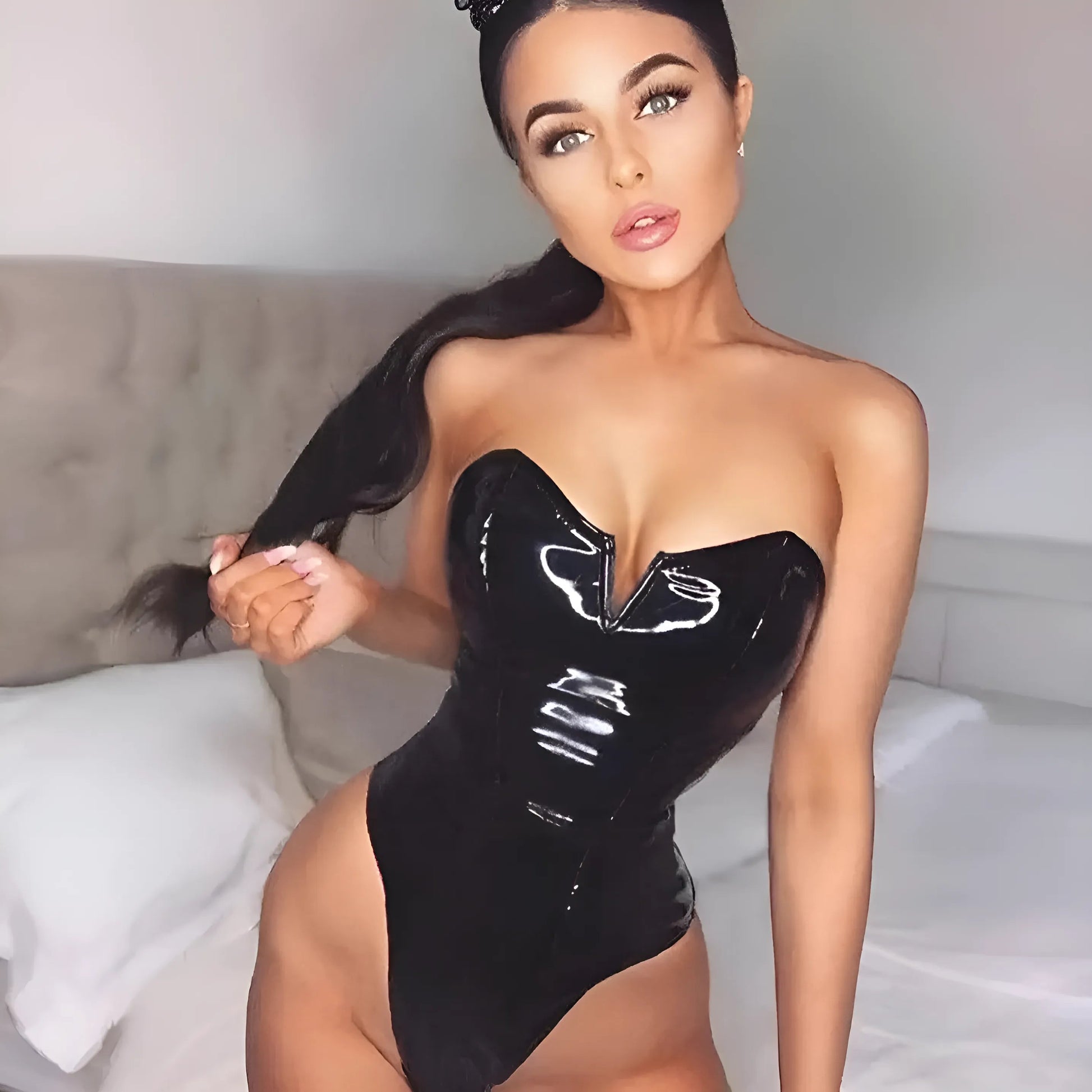 Black Strapless Latex Bodysuit