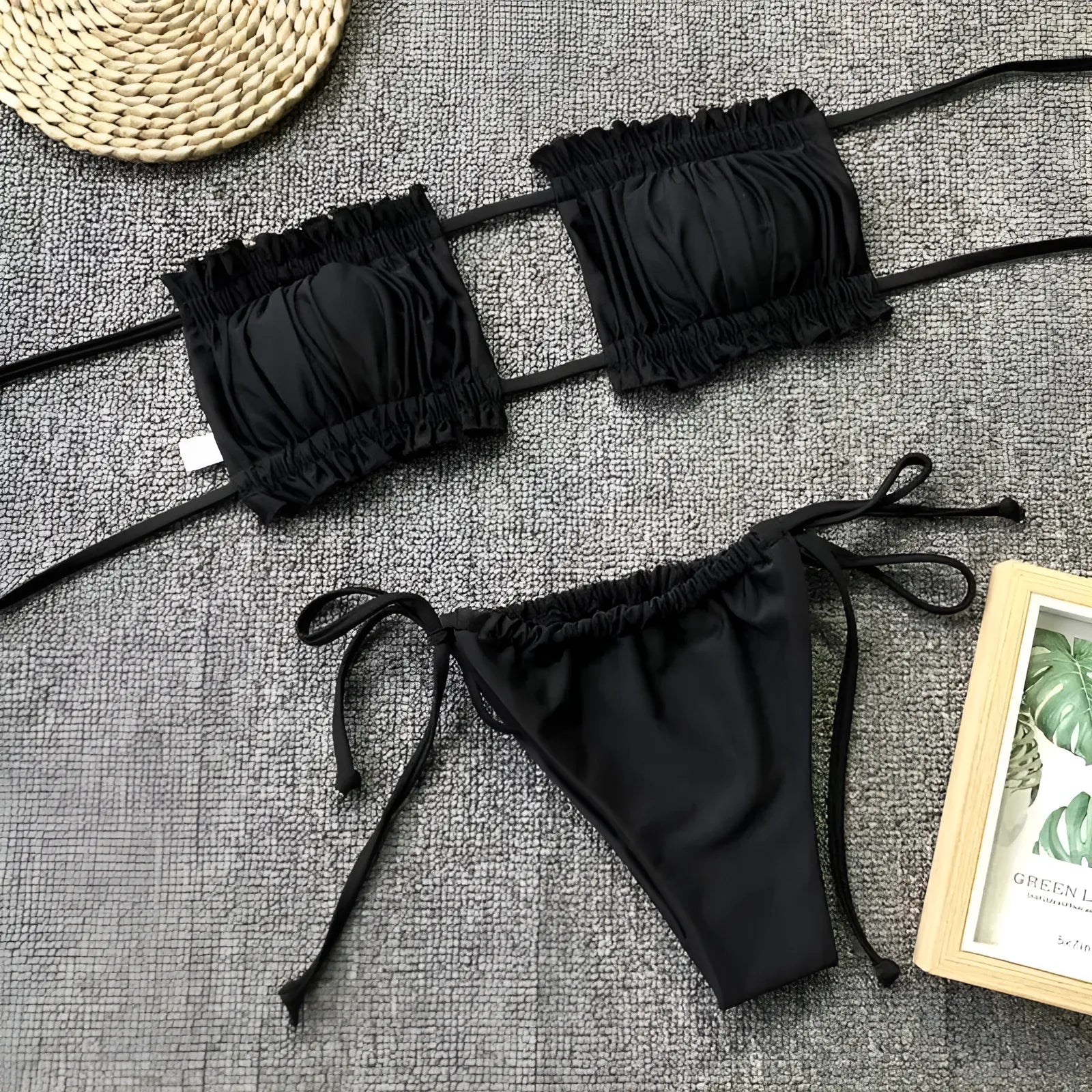 Black Strapless Two-Piece Bikini Set