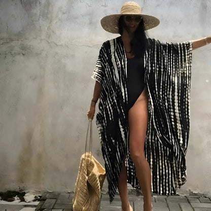 Black Striped Beach Kimono