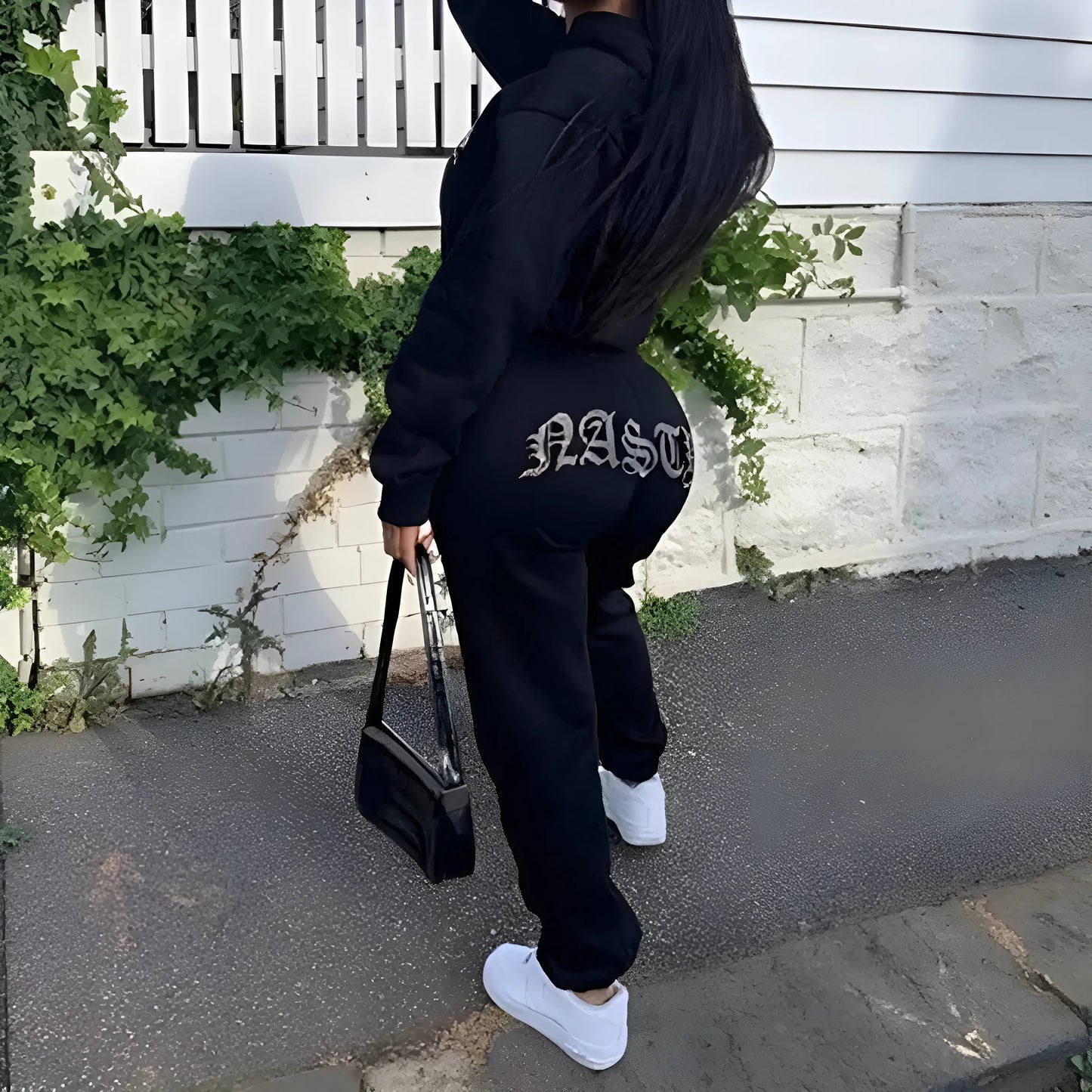 Black Tracksuit with Decorative Text