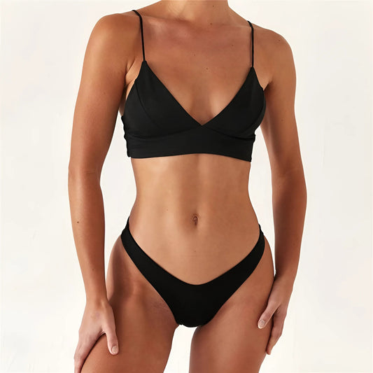 Black Two-Piece Swimsuit with Thin Straps