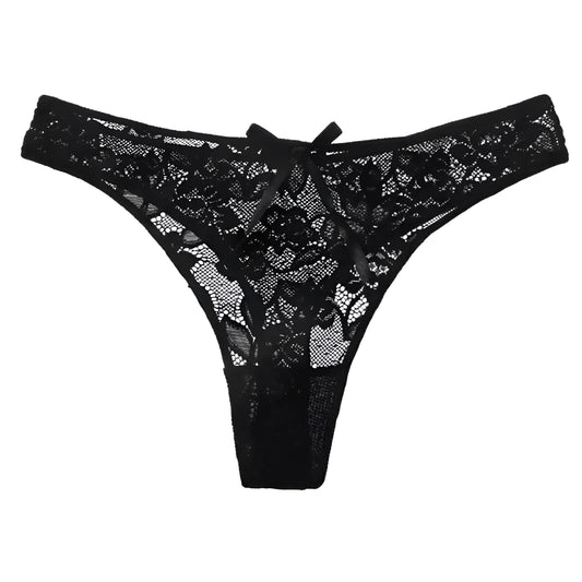 Black Universal Classic Lace String Thongs