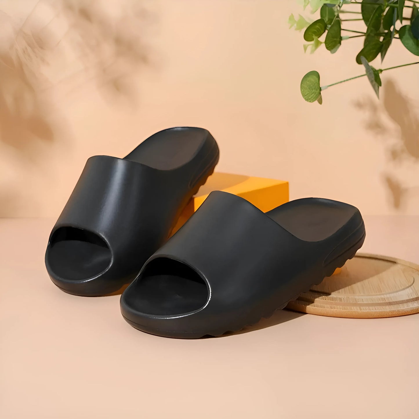 Black Universal Home Slippers with Thick Sole