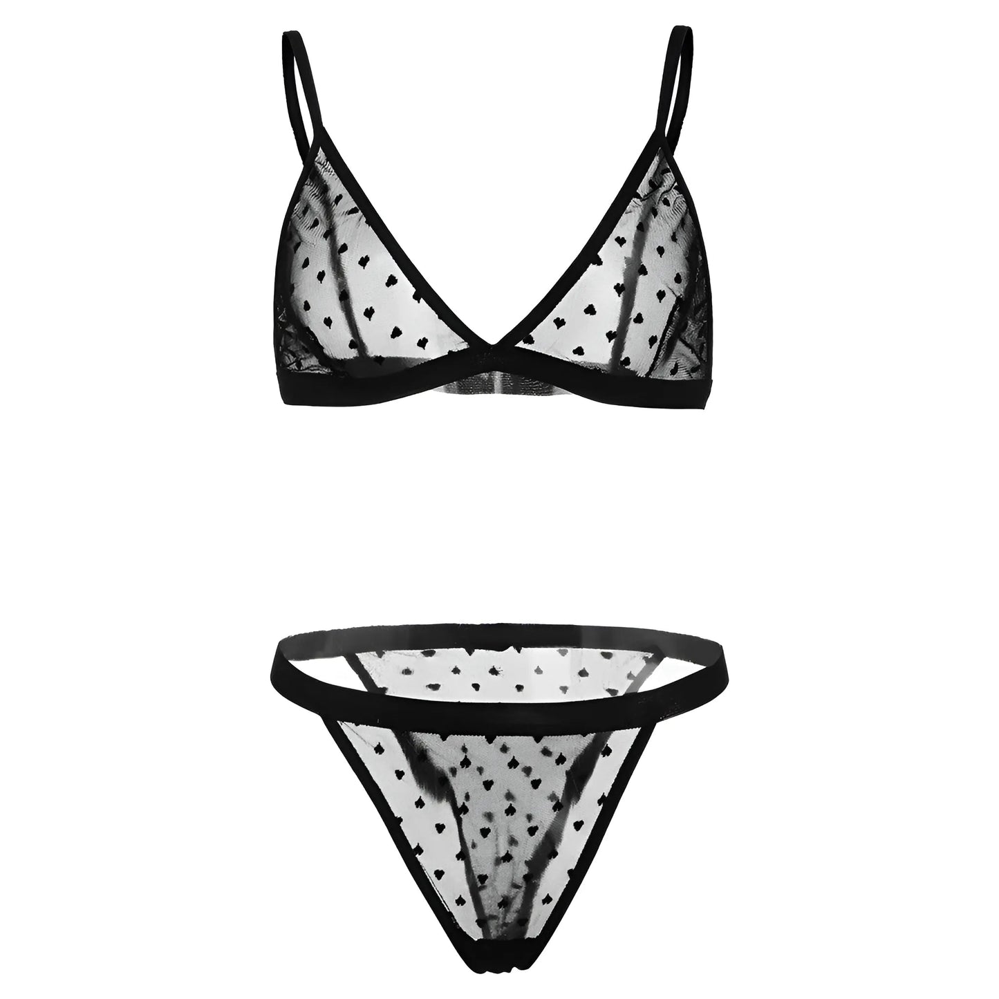 Black Universal Lace Lingerie Set with Heart Design