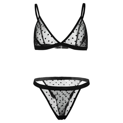 Black Universal Lace Lingerie Set with Heart Design