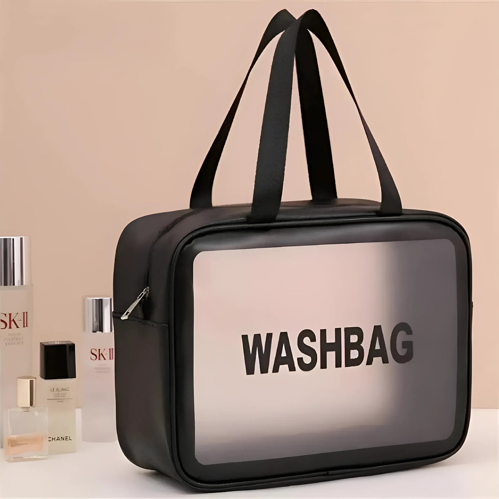 Black Waterproof Transparent Cosmetic Bag with Handle