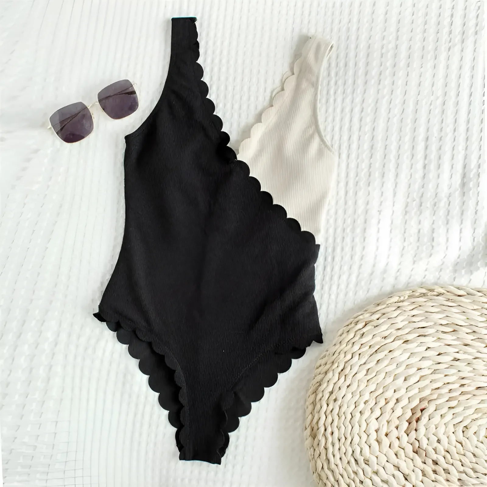 Black-White Two-Tone Swimsuit