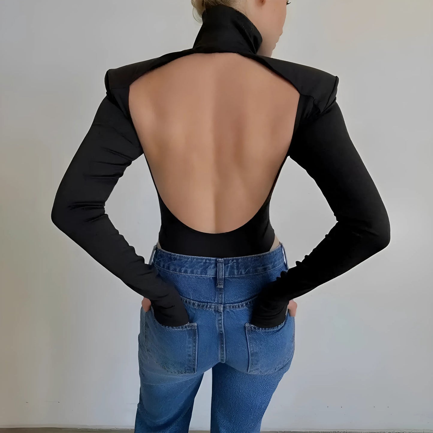 Black Women's Bodysuit with Open Back