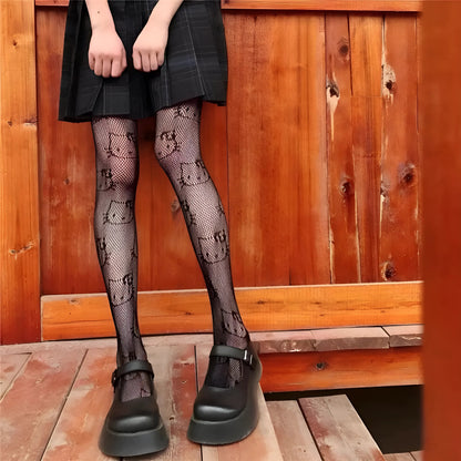 Black Women's Cat Print Tights